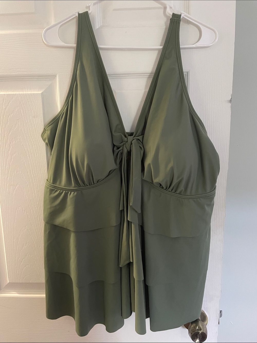 BloomChic Olive Green V-Neck Tie-Front Swim top